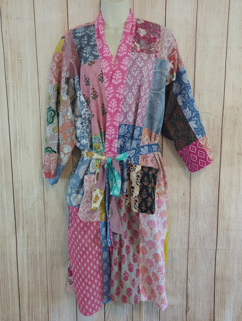 Patchwork Multicolored Granny Kimo/ Jacket/ Robe Boho - Picture 2 of 12